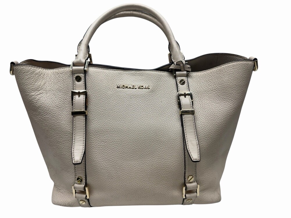 Michael Kors Large Ivory Pebbled Leather Satchel Tote Handbag Gold Hardware
